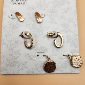 The Pioneer Woman Gold and Brown Earring Trio